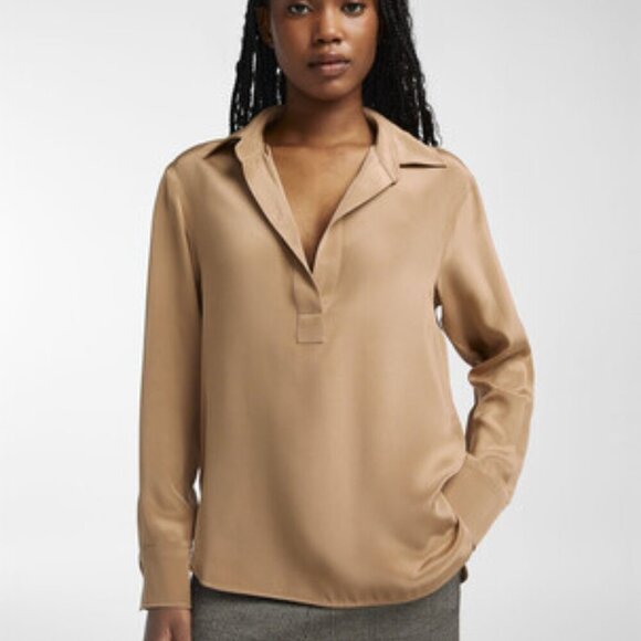 satin  Blouse carmel long sleeve no button   by Culture size medium - Picture 1 of 6